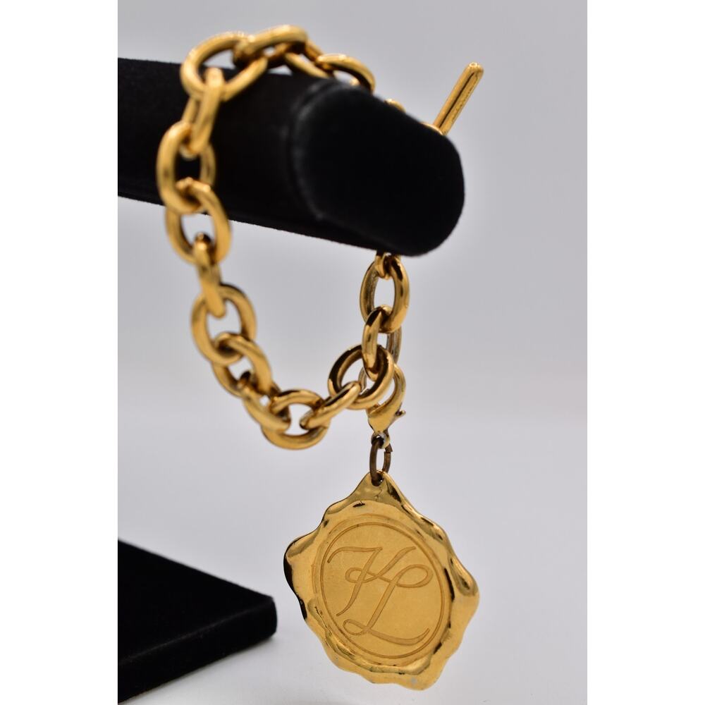 Karl Lagerfeld Vintage Logo Charm Bracelet Seal Medallion Paris Gold Runway Bin5 - Picture 8 of 12